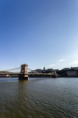 The famous Chain bridge in Budapest on a sunny afternoon.