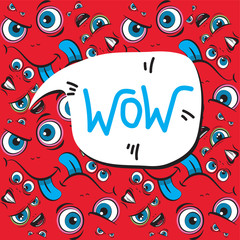 Seamless pattern. Funny emoji face with ductile facial expressions. With place for text in a bubble. Funny doodle. Vector templates for typography or web design.