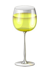 Stock vector illustration. A glass of light yellow wine drawn on a white background