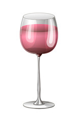 Stock vector illustration. A glass of 
pink wine drawn on a white background