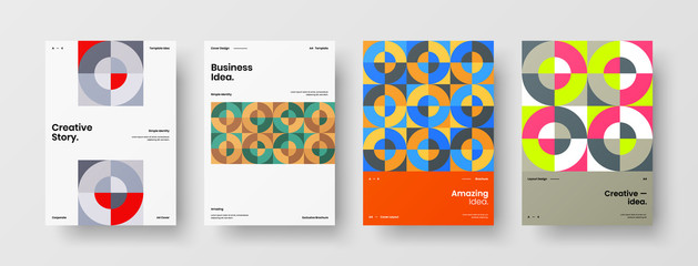 Company identity brochure template collection. Business presentation vector A4 vertical orientation front page mock up set. Corporate report cover abstract geometric illustration design layout bundle.