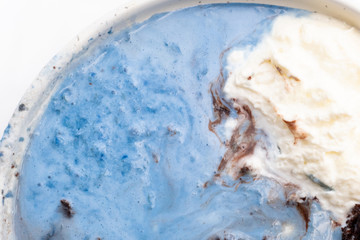 Abstract chocolate ice cream background on white. Close-up.