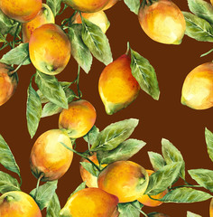 Lemons Seamless Pattern. Watercolor Background.