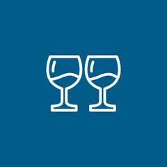 Wine Glasses Line Icon On Blue Background. Blue Flat Style Vector Illustration