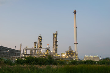 Fototapeta na wymiar Oil Refinery factory in evening, Petroleum, petrochemical plant