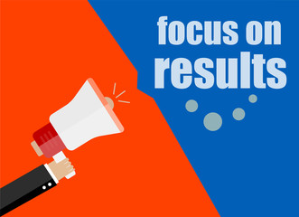 Focus on results. Flat design business concept Digital marketing business man holding megaphone for website and promotion banners.