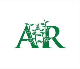 Nature Green Leaves A, R and AR Letter Mark Logo Template.