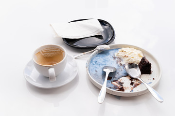 Fototapeta na wymiar Abstract chocolate ice cream background on white. Close-up.