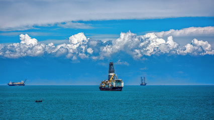 Drill ships anchored near the coast of Vietnam.
