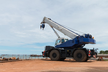 Mobile crane is waiting work at harbor