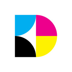 D letter with CMYK color logo design vector
