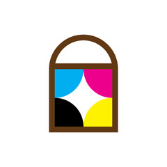 Window with CMYK color logo design vector