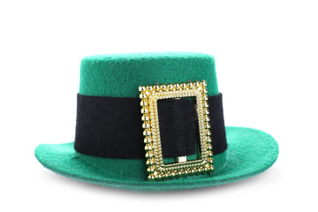 Green leprechaun hat isolated on white. St. Patrick's Day celebration