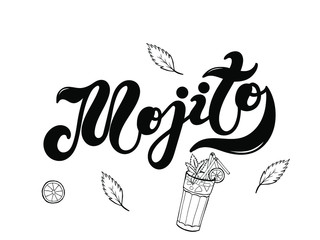 Mojito. Type of cocktail. Hand drawn lettering. Vector illustration. Best for restaurant or bar design