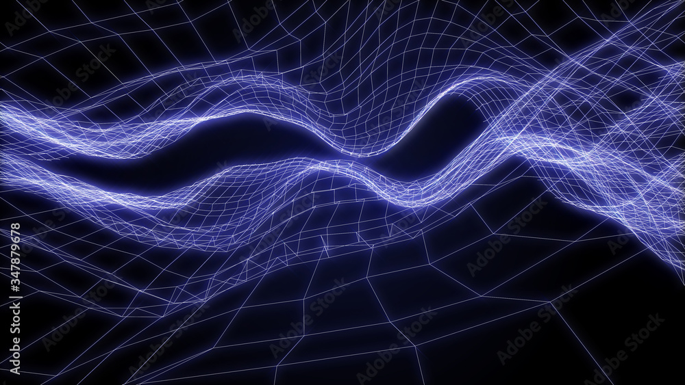Poster technology fractal field effect futuristic landscape wireframe abstract illustration. narrow turbule