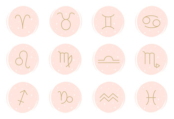 Vector set of logo design templates, icons and badges for social media highlight with cute zodiac symbols