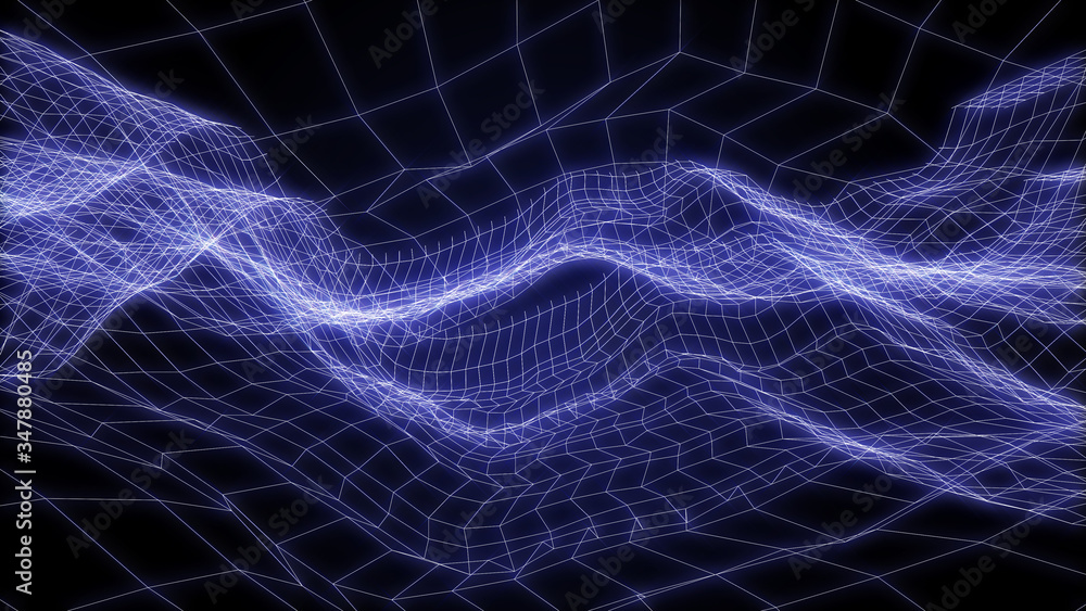 Poster technology fractal field effect futuristic landscape wireframe abstract illustration. narrow turbule