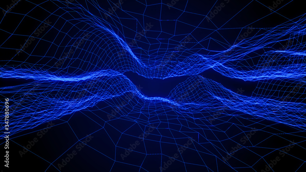 Poster technology fractal field effect futuristic landscape wireframe abstract illustration. narrow turbule