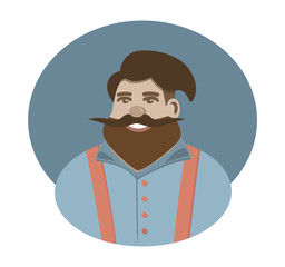 The fat hipster smiles. Vector illustration