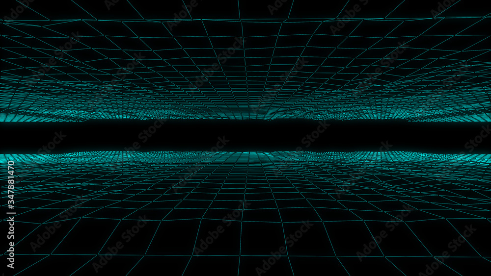 Poster technology fractal field effect futuristic landscape wireframe abstract illustration. narrow turbule