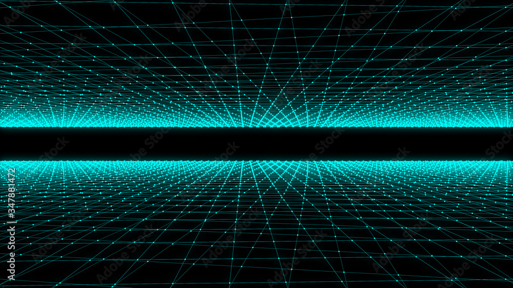 Poster technology futuristic digital grid polygonal wireframe abstract illustration. narrow perspective spa