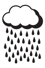 Cloud with rain. Black vector illustration isolated on white background.