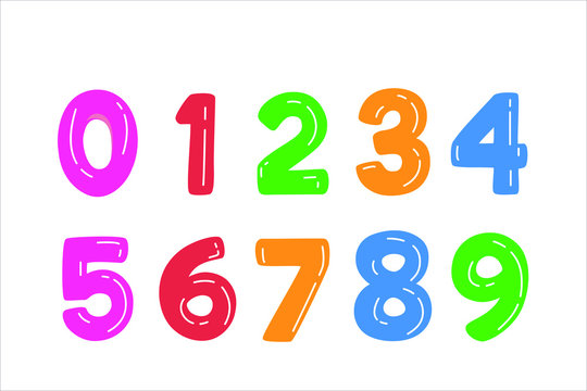 Kids Colored Cartoon Number Set. Vector set of 1-9 digit baby icons. school Mathematical Symbols.