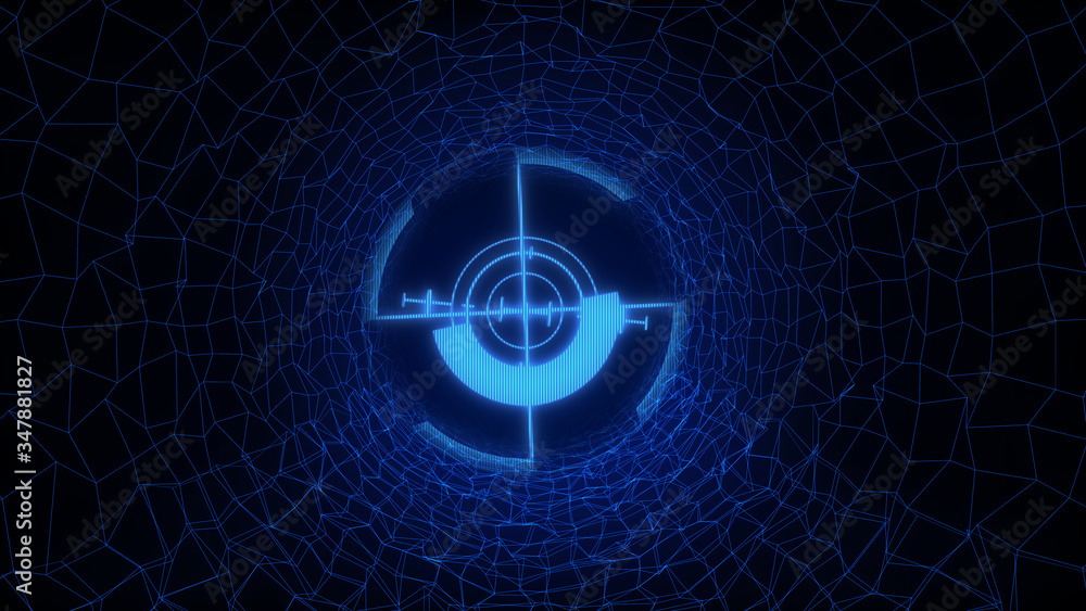 Poster abstract technology wireframe sci fi tunnel illustration. futuristic wormhole digital space texture 