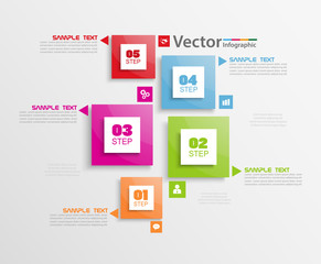 Vector business infographics with colorful squares and 5 steps