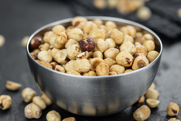 Hazelnut kernels (close up shot; selective focus)
