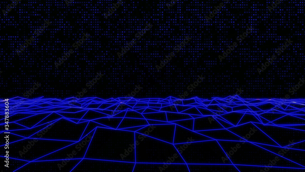 Aufkleber Abstract Wireframe Landscape Digital Sci fi Technology Perspective Illustration..3D Mesh Glowing Grid Cyberspace Futuristic For Infographic Presentation.