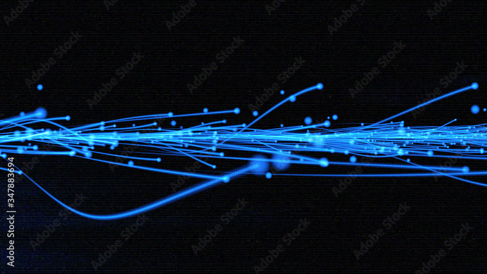 Poster twisted glowing strip line fiber trails explosion element illustration. particle wave turbulence hig