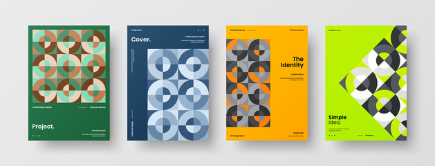 Company identity brochure template collection. Business presentation vector A4 vertical orientation front page mock up set. Corporate report cover abstract geometric illustration design layout bundle.