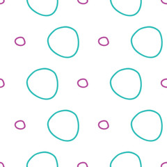 Rivers of circles in teel and purple on white background, seamless vector repeat pattern surface design