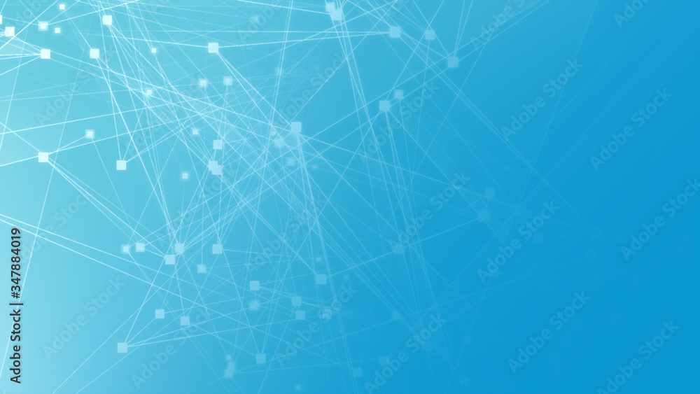 Wall mural abstract blue white polygon tech network with connect technology background. abstract dots and lines