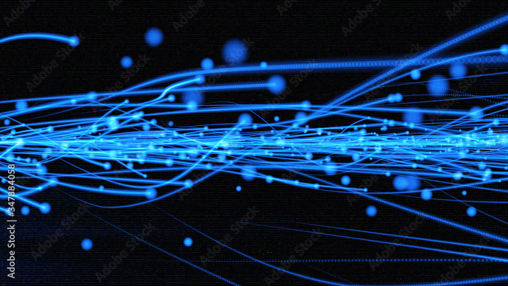 Poster twisted glowing strip line fiber trails explosion element illustration. particle wave turbulence hig