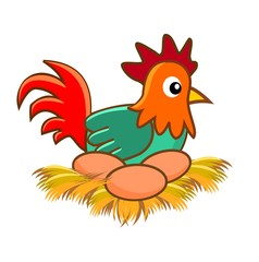 cute hen is laying eggs on the nest. clip art hen cartoon vector
