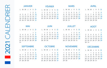 Calendar 2021 Horizontal - illustration. French version