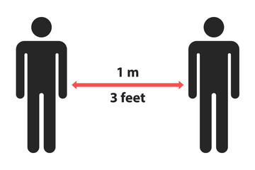 Keep distance sign. Coronavirus epidemic protective equipment. Preventive measures. Steps to protect yourself. Keep the 1 meter distance. Vector illustration.