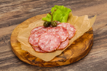 Spanish Salchichon sausage with salad