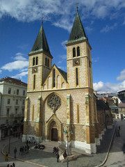 Fototapeta na wymiar Katedrala Srca Isusova the main catholic church in the city center of Sarajevo, Bosnia