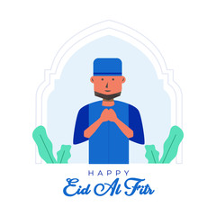 Happy eid al fitr background with flat illustration male muslim