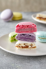 A french sweet delicacy, macaroons variety closeup. macaroon colourful texture.