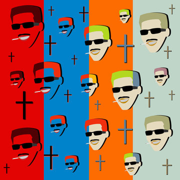Background vector of men and crosses in 4 color styles included in 'eps' file, but can also customize color of 'hair, face, lip and background'. 