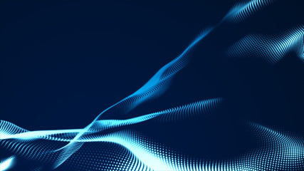 Dot blue wave light screen gradient texture background. Abstract  technology big data digital background. 3d rendering.