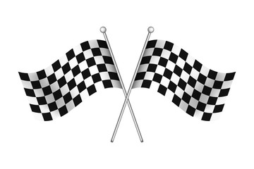 Black and white race flag for start and finish on rally road. Checkered waving flags for winner of motocross, car race. Sport element for marathon, automotive championship. Chess signage. vector.
