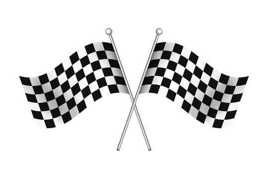 Black and white race flag for start and finish on rally road. Checkered waving flags for winner of motocross, car race. Sport element for marathon, automotive championship. Chess signage. vector.