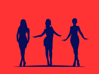 Vector illustration featuring three women in various poses.