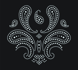 Rhinestone applique ornament design for t-shirt or blouse hot-fix transfer. Abstract beautiful glitter applique rhinestone motif. paisley rhinestud.