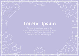 Naklejka premium Fashion - horizontal card with text and vector outline illustrations of women's clothing for graphic design